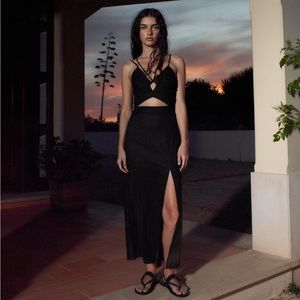 Zara Cut Out Linen Blend Midi Dress